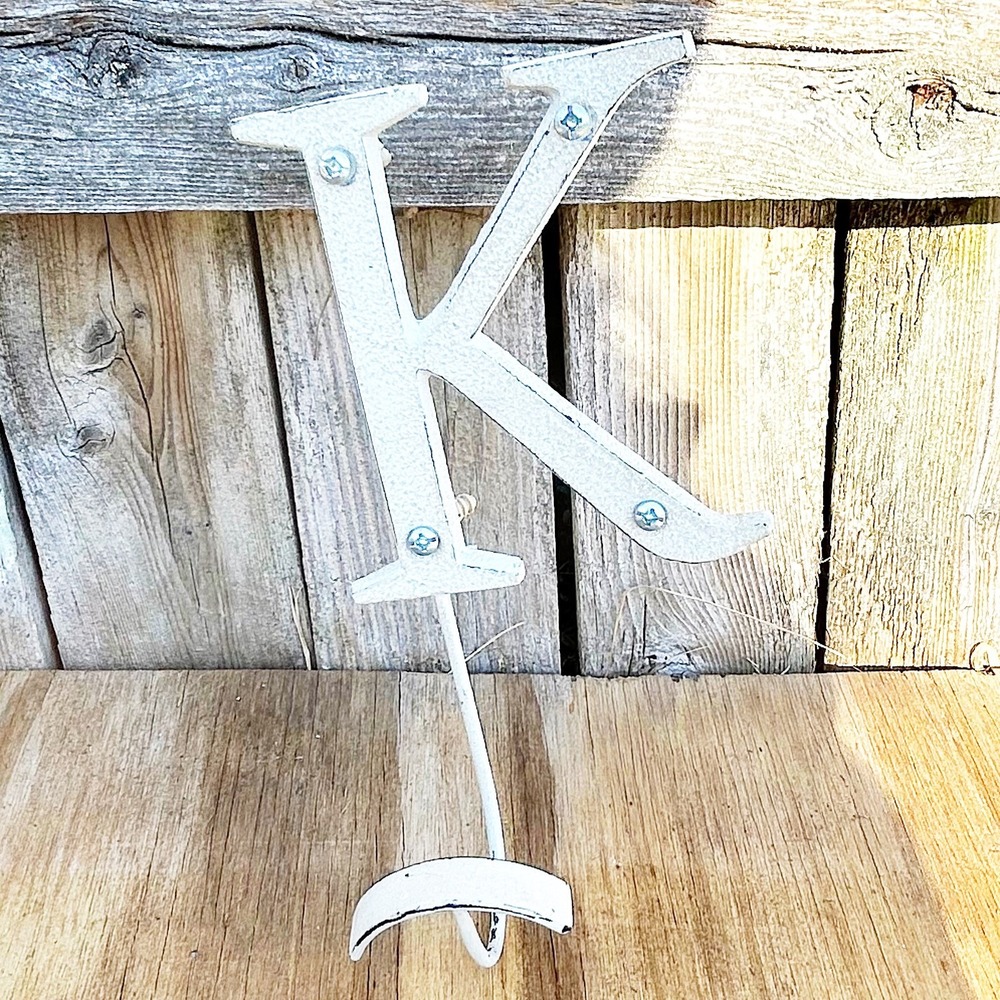 White Cast Iron Letter K Distressed Wall Hook